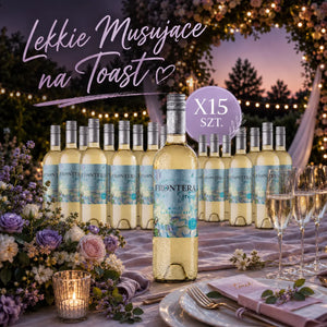 PAKIET LEKKIEGO WINA MUSUJĄCEGO NA TOAST FRONTERA SPRITZER WHITE ELDERFLOWER BIAŁE PÓŁSŁODKIE 0,75L DLA 60-80 OSÓB