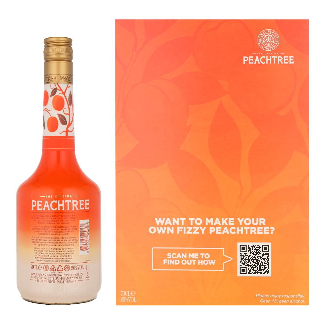 LIKIER BRZOSKWINIOWY DE KUYPER PEACHTREE 20% 0,7L W ZESTAWIE Z KIELISZKIEM