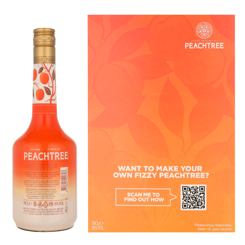 LIKIER BRZOSKWINIOWY DE KUYPER PEACHTREE 20% 0,7L W ZESTAWIE Z KIELISZKIEM